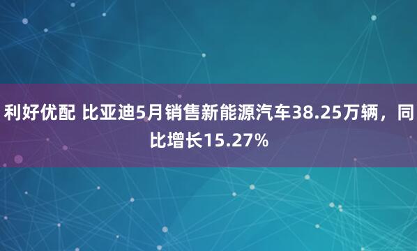 利好优配 比亚迪5月销售新能源汽车38.25万辆，同比增长15.27%